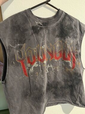 YoungLA Black Washed Tank Top with Red and Gold Graphic
